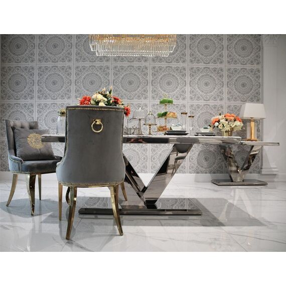 Gold upholstered chair on steel straight legs grey MADAME