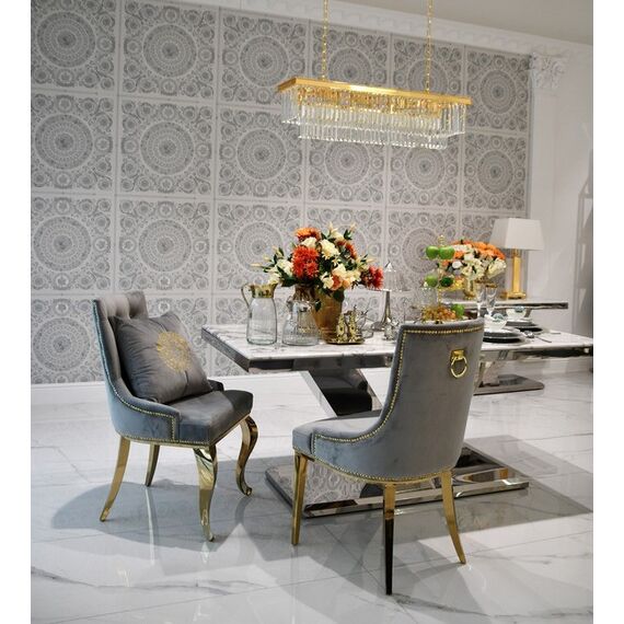 Gold upholstered chair on steel straight legs grey MADAME