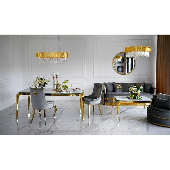 Gold upholstered chair on steel straight legs grey MADAME