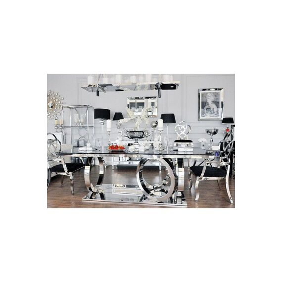Glamorous, modern, designer dining table, steel silver, PICASSO OUTLET base