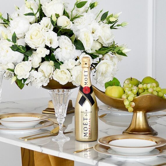 Exclusive glamor dining table, modern, designer, white marble top, gold ART DECO OUTLET