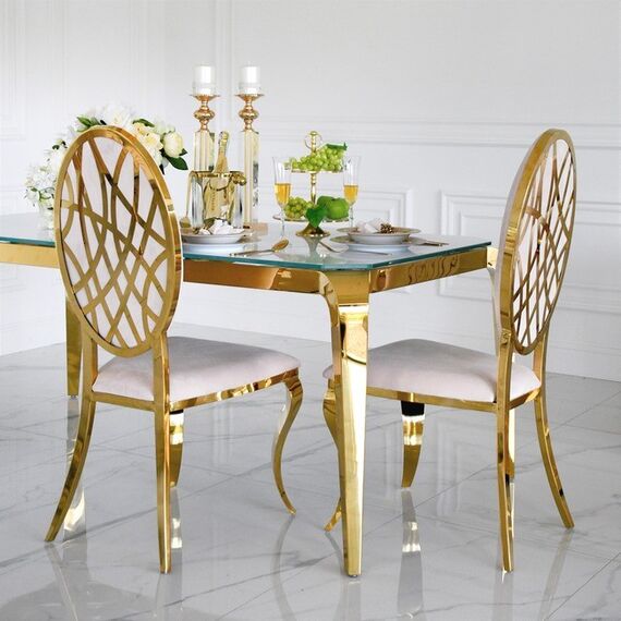 Krzesło złote beżowe glamour luksusowe do jadalni, stalowe nogi AZURO