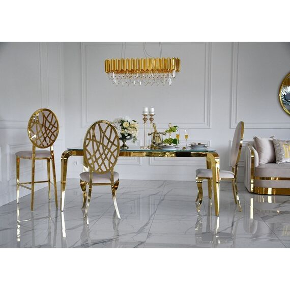 Dining chair, elegant, steel, modern, beige, gold AZURO OUTLET