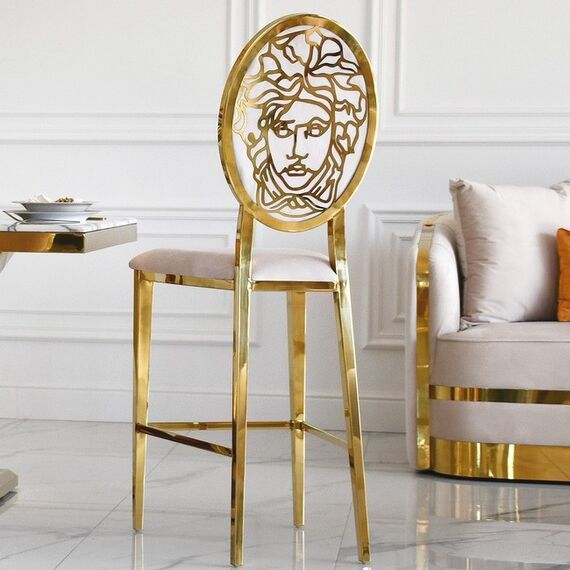 Luxurious, modern, glamor, island stool, beige, gold Medusa