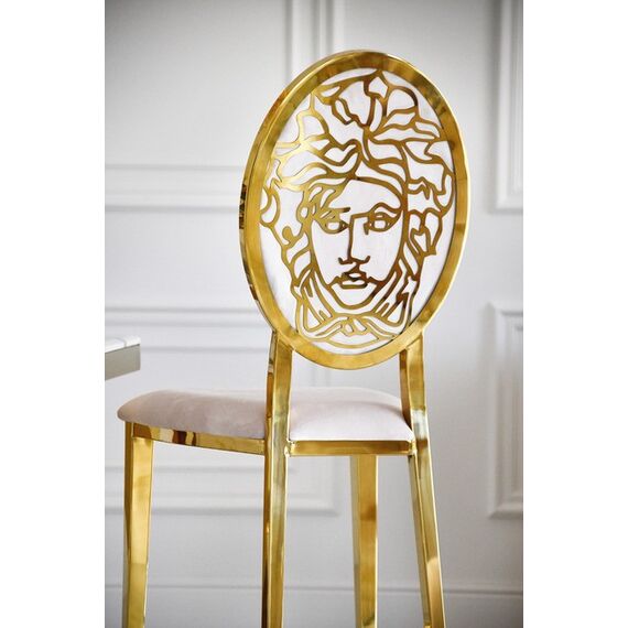 Luxurious, modern, glamor, island stool, beige, gold Medusa