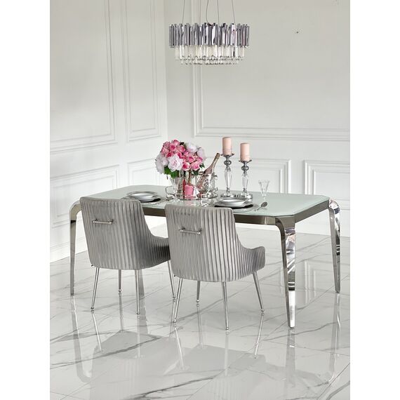 Design glamor table with a glass top, steel, modern, silver ELITE