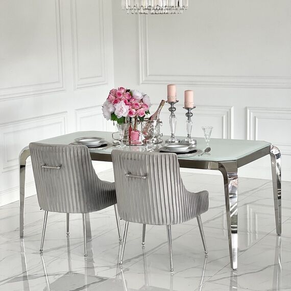 Stół glamour srebrny glamour z białym szklanym blatem, stalowy, nowoczesny, designerski ELITE