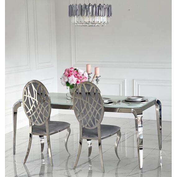 Stół glamour srebrny glamour z białym szklanym blatem, stalowy, nowoczesny, designerski ELITE