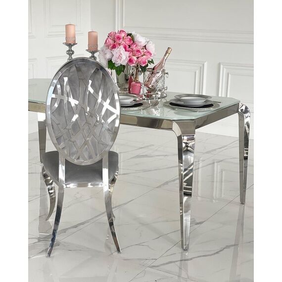 Design glamor table with a glass top, steel, modern, silver ELITE
