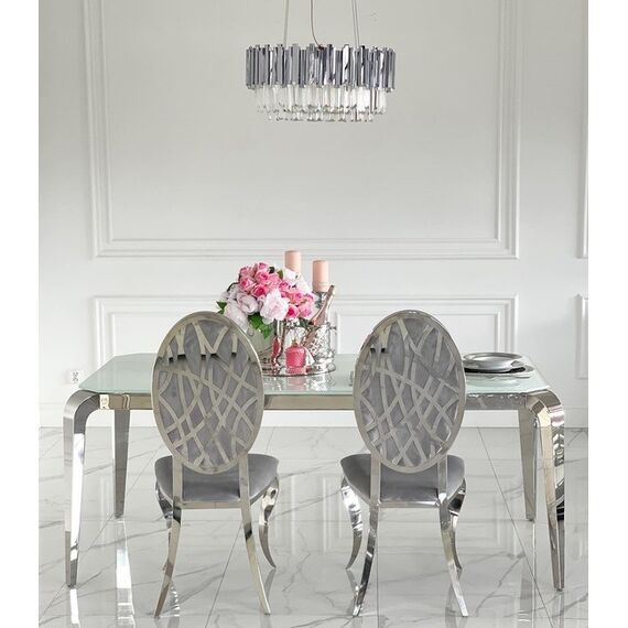 Design glamor table with a glass top, steel, modern, silver ELITE