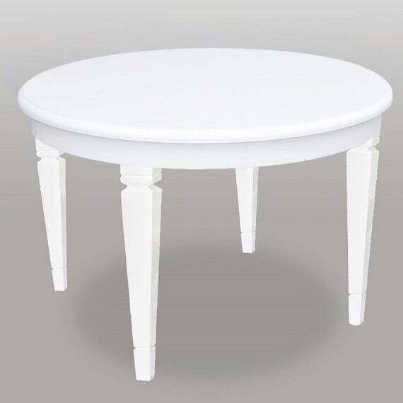 Stylish extendable table, wooden, gloss, lacquered for the dining room, glamor, round white ELEGANCE