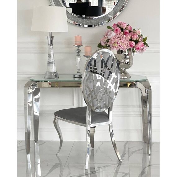 Modern console, silver, with a glass top ELITE