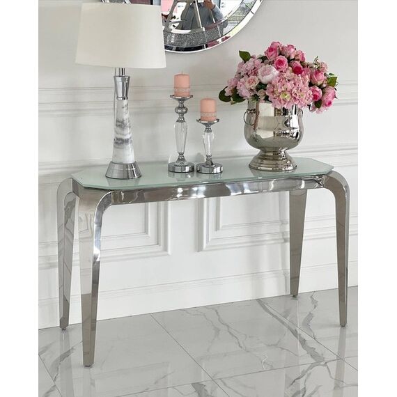 Modern console, silver, with a glass top ELITE