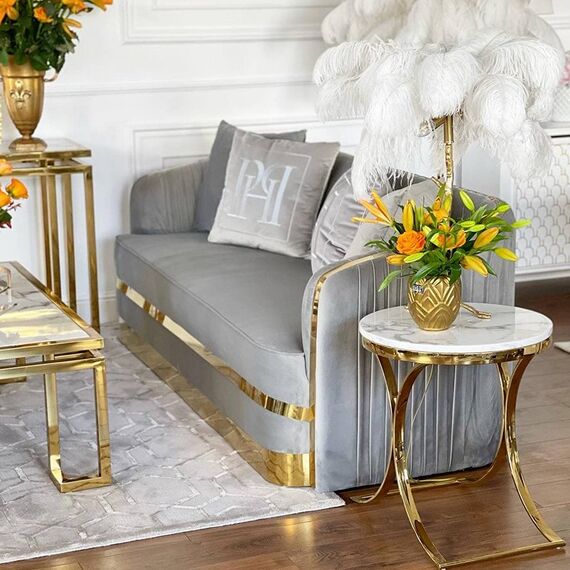 Luksusowa sofa złota 3 osobowa szara nowoczesna MADONNA OUTLET