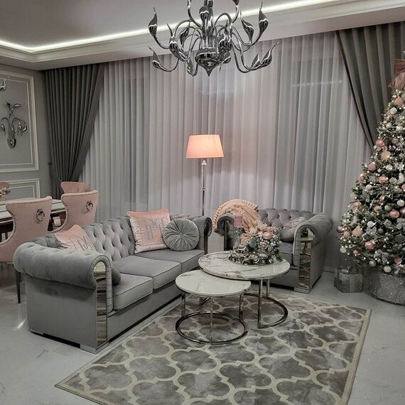 New York Glamour Sofa Modern gray AVIATOR silver