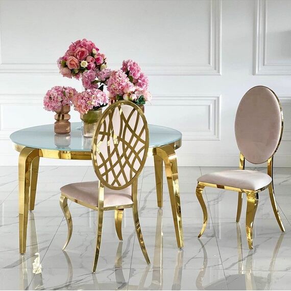 Krzesło złote beżowe glamour luksusowe do jadalni, stalowe nogi AZURO