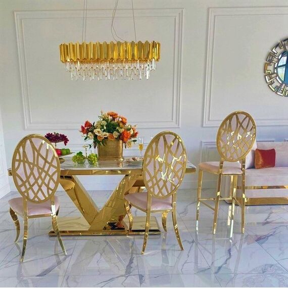 Krzesło złote beżowe glamour luksusowe do jadalni, stalowe nogi AZURO