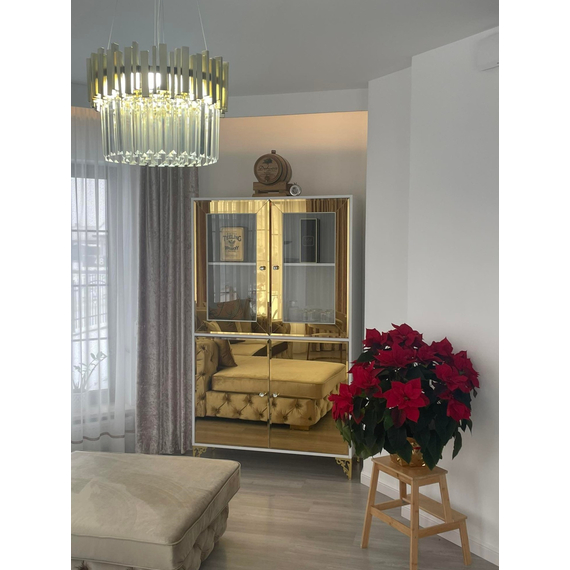 Exclusive glamor display cabinet, mirrored, high-gloss chest of drawers, high, wooden, mirrored gold display cabinet VENICE
