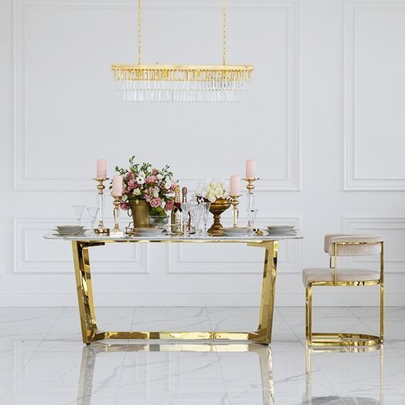 Glamor Dining Table Exclusive, Steel, Gold, brown Top 220 cm KENT OUTLET