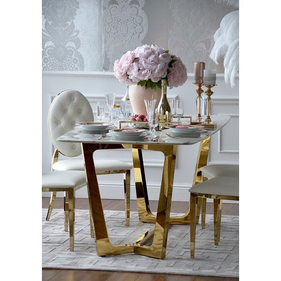 Glamor Dining Table Exclusive, Steel, Gold, brown Top 220 cm KENT OUTLET