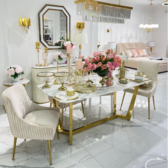 Glamor Dining Table Exclusive, Steel, Gold, brown Top 220 cm KENT OUTLET