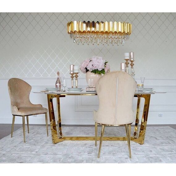 Glamor Dining Table Exclusive, Steel, Gold, brown Top 220 cm KENT OUTLET