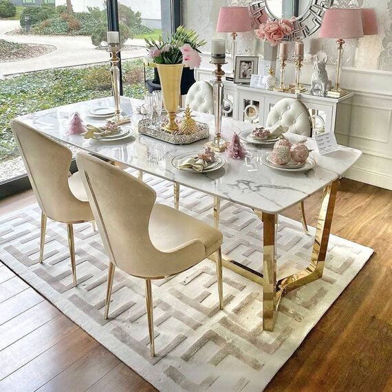 Glamor Dining Table Exclusive, Steel, Gold, brown Top 220 cm KENT OUTLET