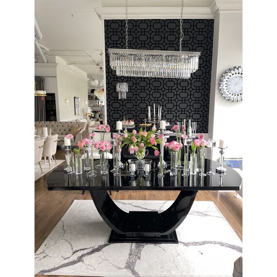 High gloss black matt extendable table in art deco style DAISY