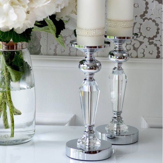 Świecznik kryształowy na srebrnym postumencie FLAVIO O L