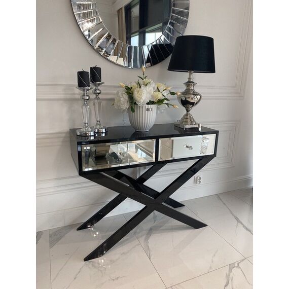 VIKI mirror console, glamorous, modern, black  or white with high gloss silver
