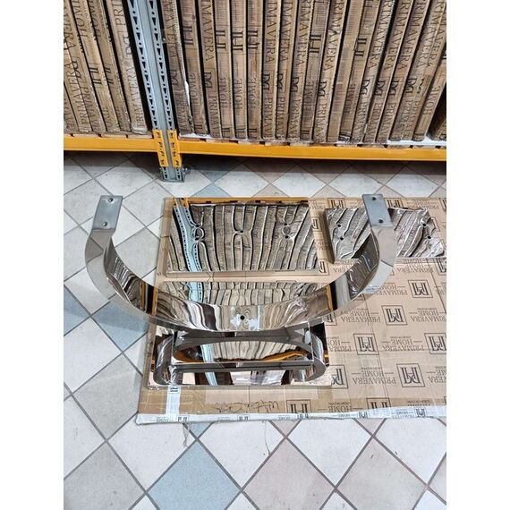 Exclusive modern glamor table for the dining room, white glass, steel top, silver MARCELLO 180cm OUTLET