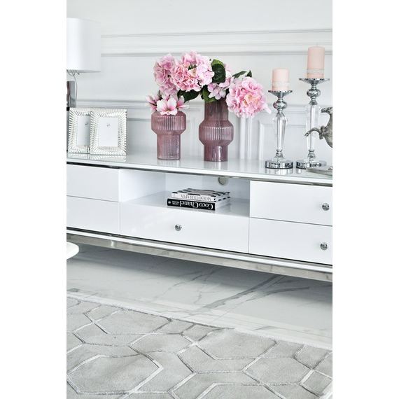 RTV chest of drawers LORENZO L SILVER High gloss white and silver