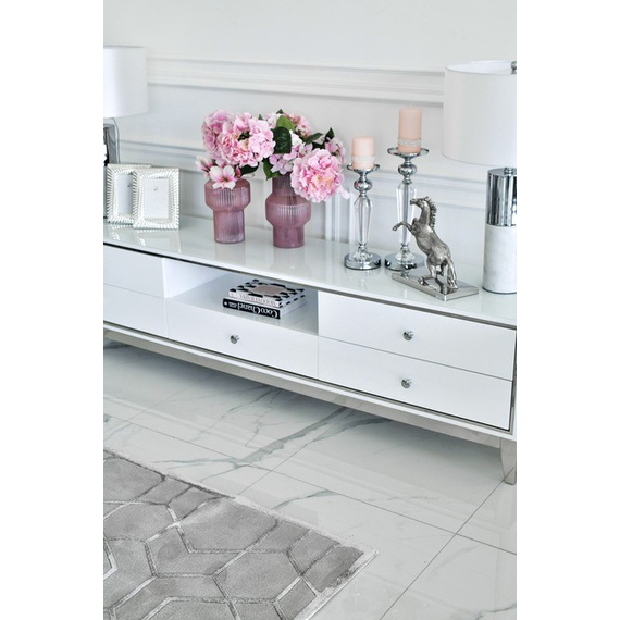 RTV chest of drawers LORENZO L SILVER High gloss white and silver