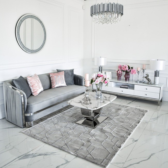 RTV chest of drawers LORENZO L SILVER High gloss white and silver