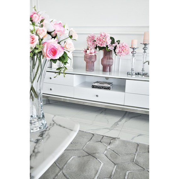 RTV chest of drawers LORENZO L SILVER High gloss white and silver