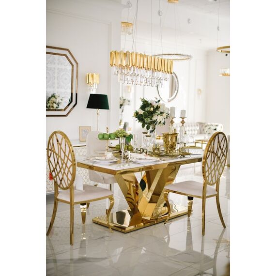 Krzesło złote beżowe glamour luksusowe do jadalni, stalowe nogi AZURO