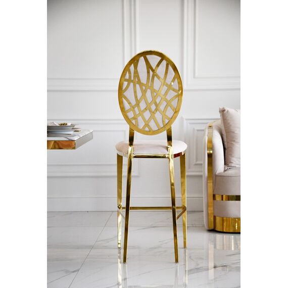 Luxurious island stool, glamor in velvet fabric beige gold AZURO OUTLET