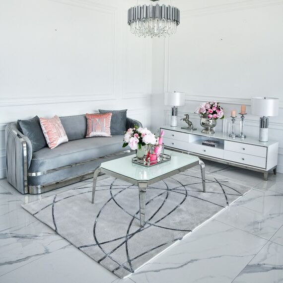 Modern, designer carpet for the living room, for the bedroom, glamor, grey, STRIPES SILVER