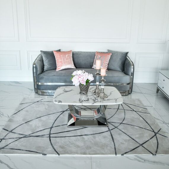 Modern, designer carpet for the living room, for the bedroom, glamor, grey, STRIPES SILVER