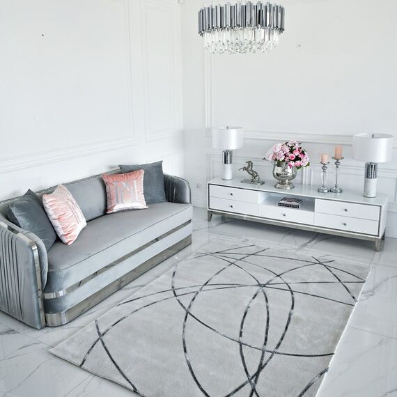 Modern, designer carpet for the living room, for the bedroom, glamor, grey, STRIPES SILVER