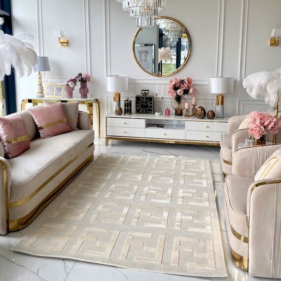 Nowoczesny dywan glamour, do salonu, designerski, beżowy FASHION BEIGE