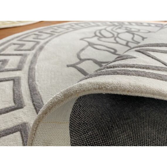 Okrągły dywan z twarzą medusy, do salonu, do jadalni, grecki wzór,  szary MEDUSA SILVER 180cm