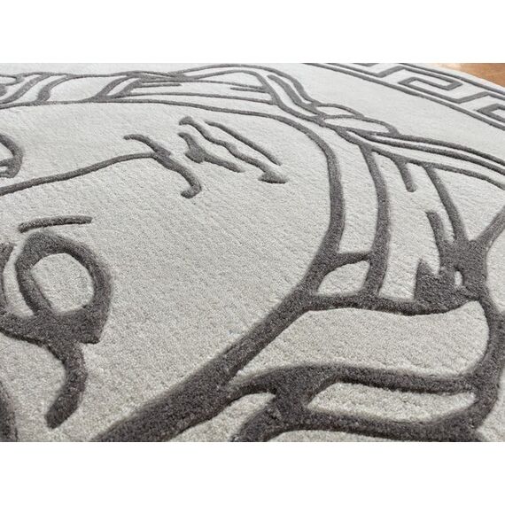 Okrągły dywan z twarzą medusy, do salonu, do jadalni, grecki wzór,  szary MEDUSA SILVER 180cm