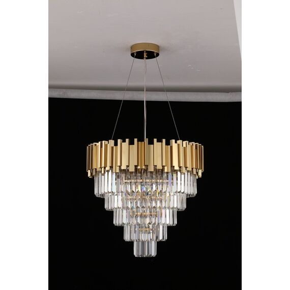Glamor hanging chandelier, exclusive crystal lamp, round, gold ROYAL