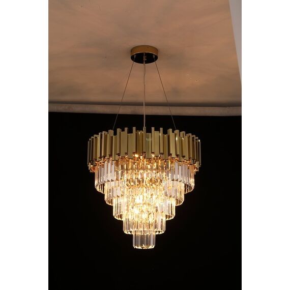 Glamor hanging chandelier, exclusive crystal lamp, round, gold ROYAL