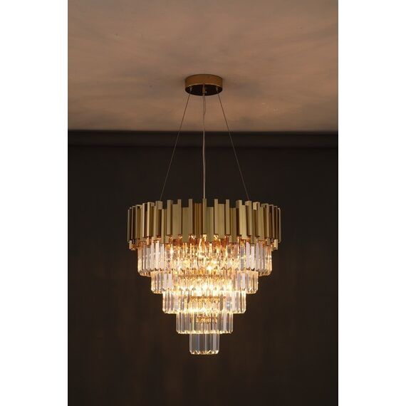 Glamor hanging chandelier, exclusive crystal lamp, round, gold ROYAL