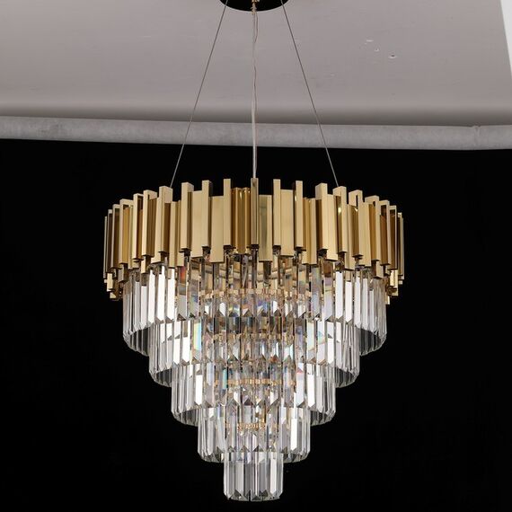 Glamor hanging chandelier, exclusive crystal lamp, round, gold ROYAL