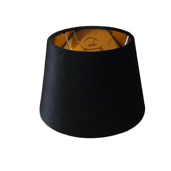 Black lampshade for a glamor table lamp, round conical velor with a gold finish, 35 cm