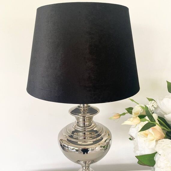 Lampshade for a table lamp, glamor, round, conical, black velor 35 cm