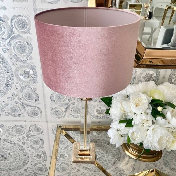 Lampshade for a table lamp pink velor glamor cylinder 45 cm